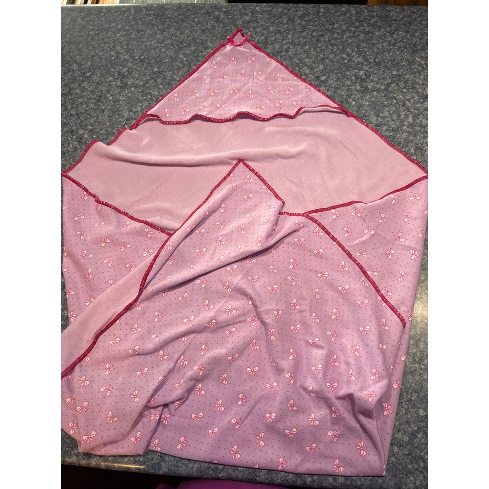 Purple Hooded Baby Blanket Pink Bows Polka Dots Lettuce Edge Trim 39x40